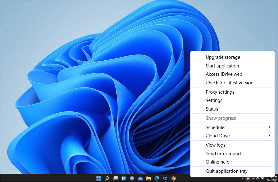 What are the options available in IDrive Tray? screenshot