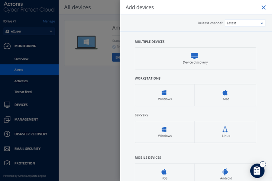 Acronis Cyber Guide - add device