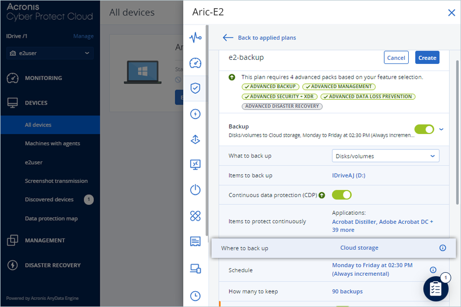 Acronis Cyber Guide - backup settings