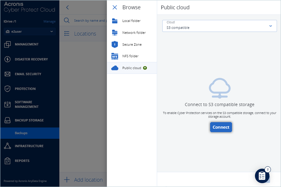 Acronis Cyber Guide - select cloud storage