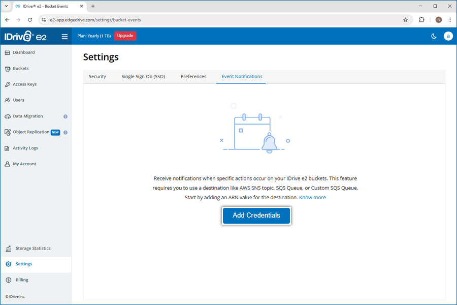 FAQ dashboard - Add credentials screen
