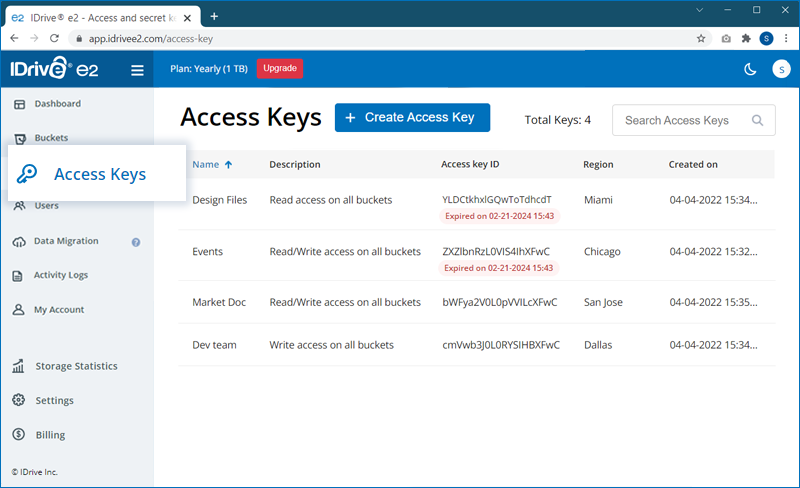 Region Endpoints - download access key