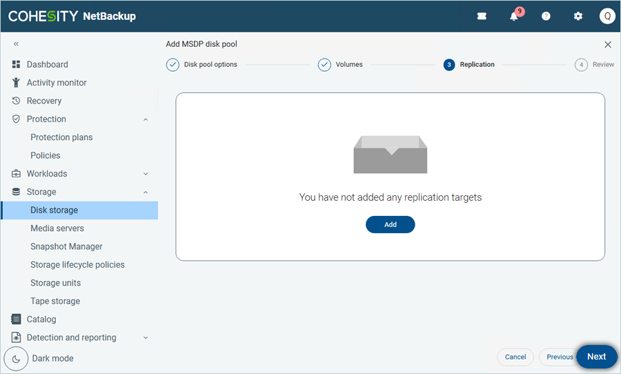 Add Replication if required and click Next