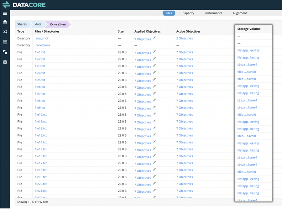 Files in the e2-test folder currently stored on a local volume