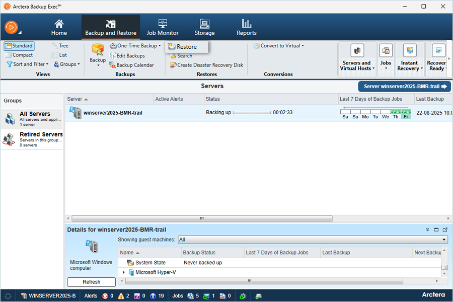 Click Restore to Create a New Restore Job