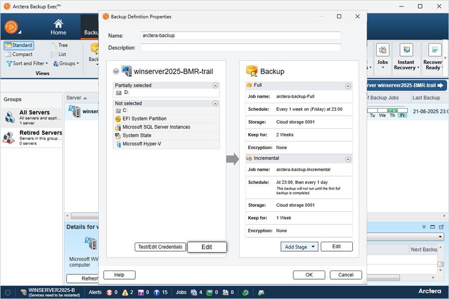 Enter Name for Backup and Click Edit
