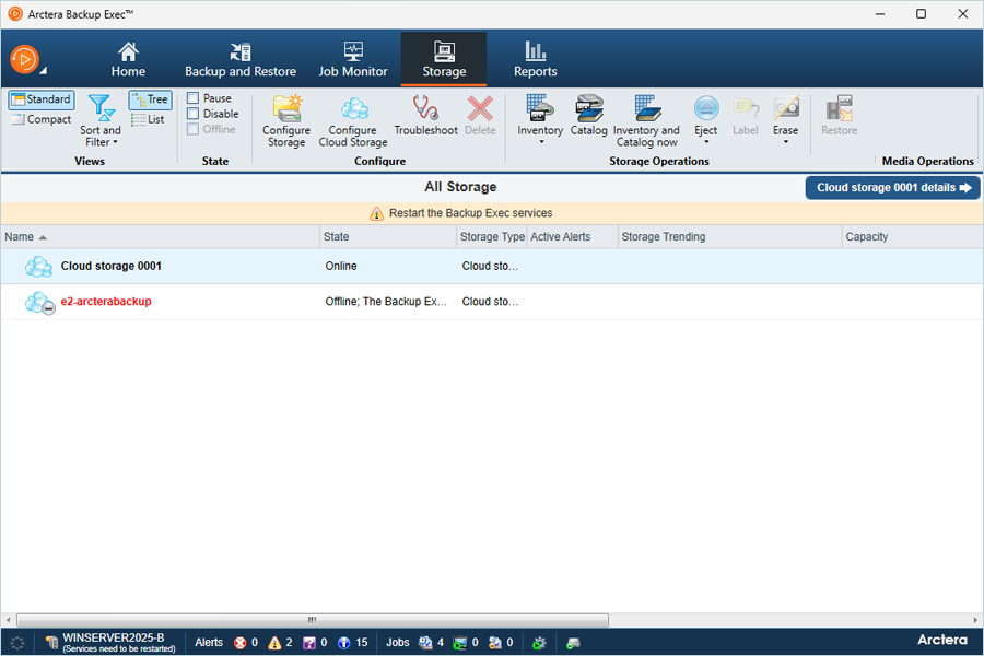 Restart Backup Exec Services