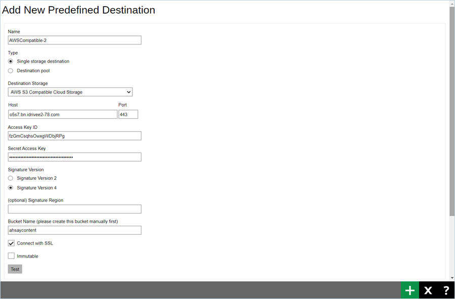 Ahsay Data Guide - Test connection screen
