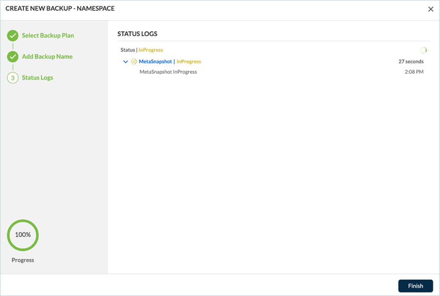 Backup in progress screen in Trilio setup