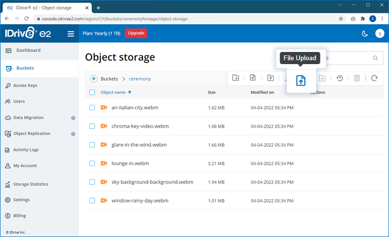 Upload object to bucket