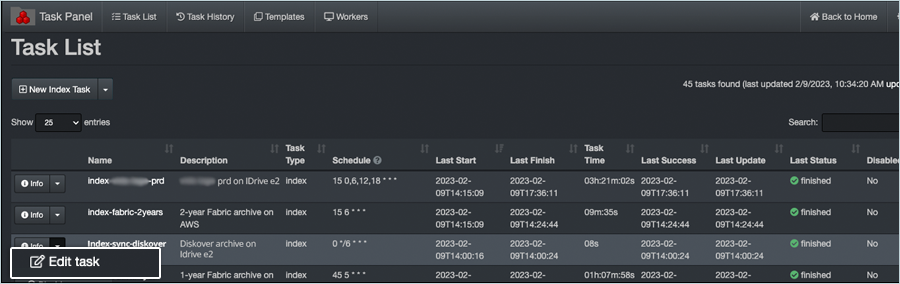 Diskover guide - Edit existing index task screen