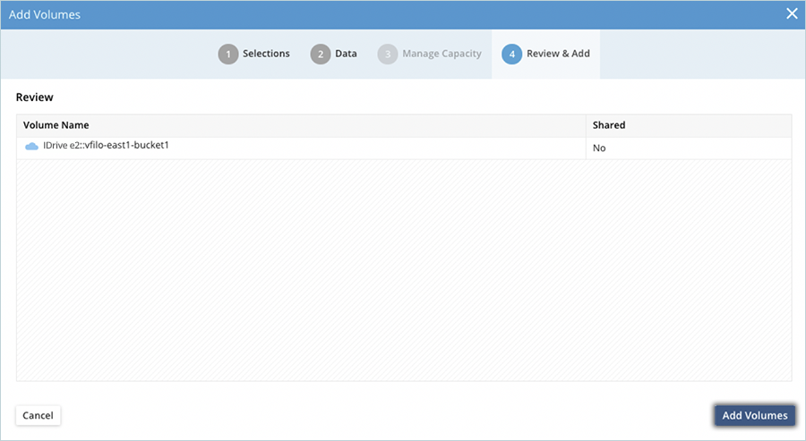 Click Add Volumes after reviewing your selection to create the volume