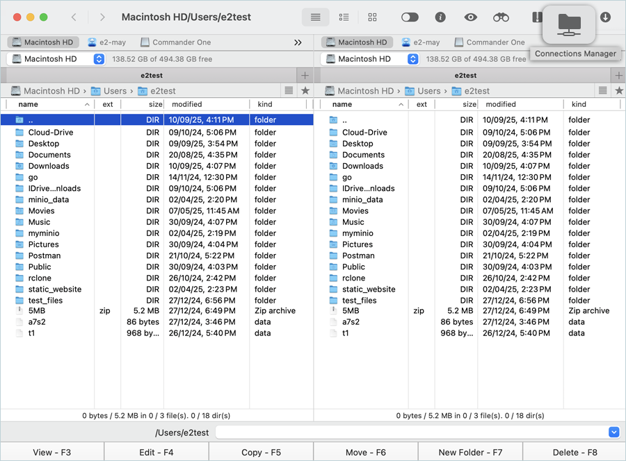 Click the Connections Manager icon in the top right corner
