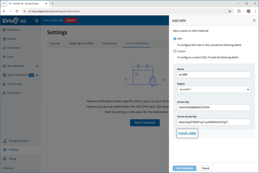 FAQ dashboard - Fetch ARN screen
