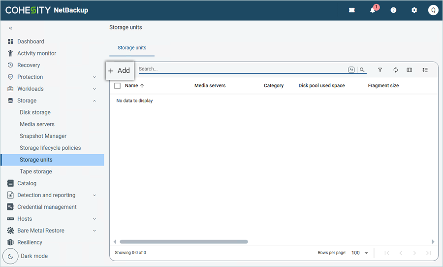 Click Add in the Add storage unit window