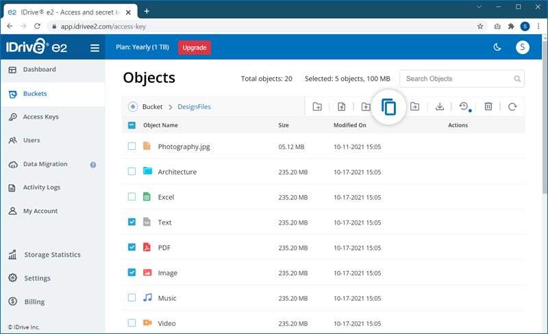 FAQ dashboard - Copy files popup