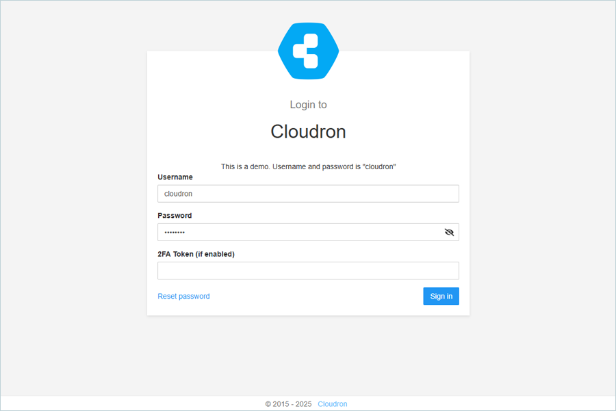 Log in to your Cloudron account
