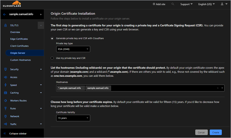 Cloudflare Origin Certificate Installation