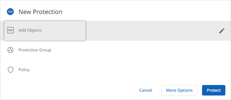 Click Add Objects to select virtual machines for backup