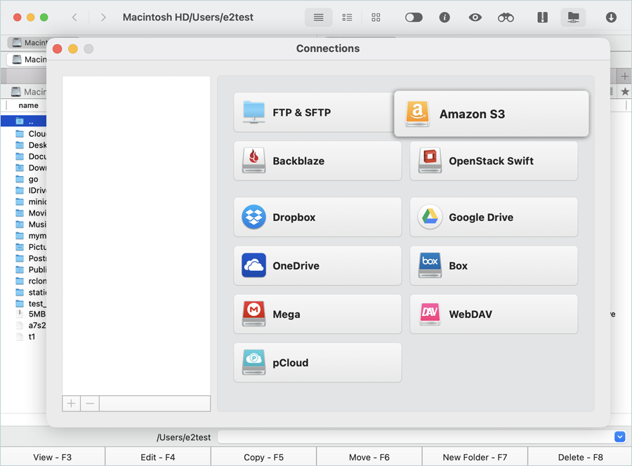Select Amazon S3 in Connections window
