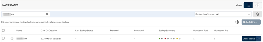 Create backup namespace screen in Trilio setup
