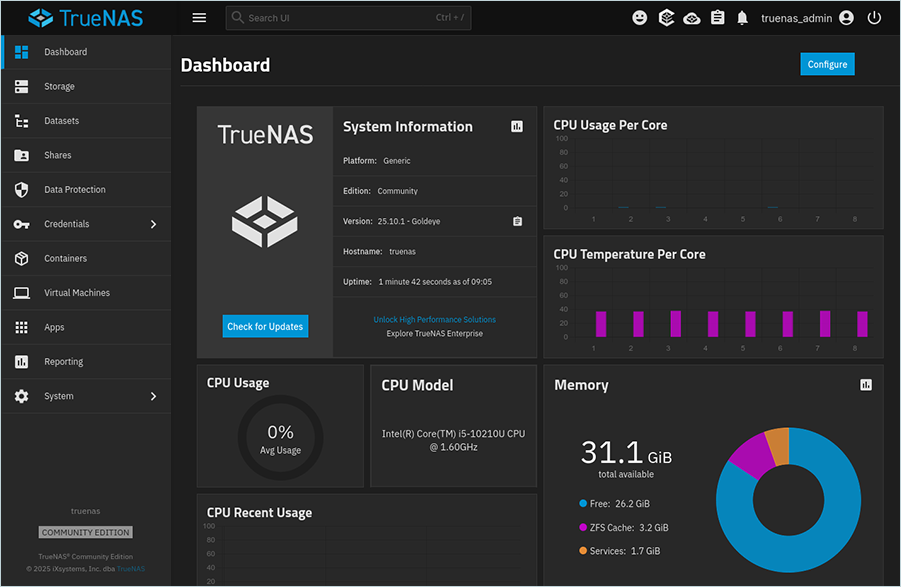TrueNAS dashboard showing the Backup Credentials area before adding a cloud credential