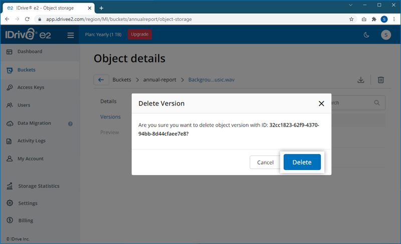 FAQ dashboard - Delete versions confirmation popup