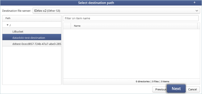Set destination file server and click Next