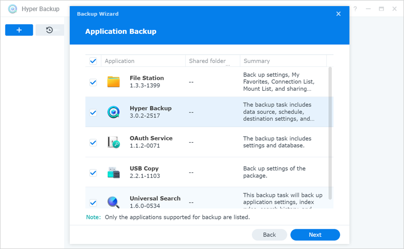 Synology Hyper Backup - Backup task settings screen