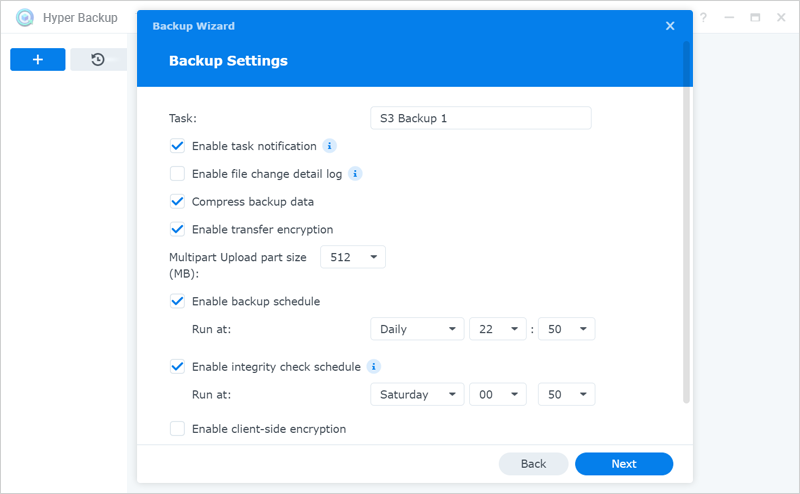 Synology Hyper Backup - Backup schedule screen
