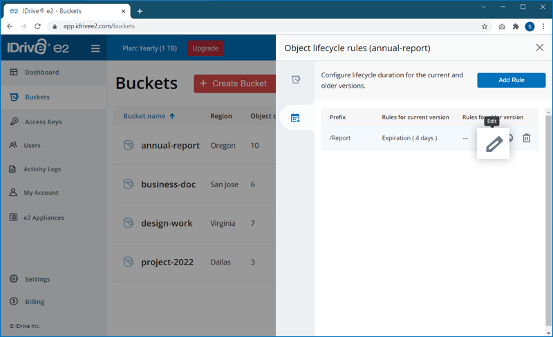 FAQ dashboard - Edit lifecycle rule screen