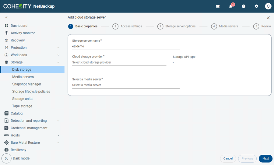 Enter a Storage Server name