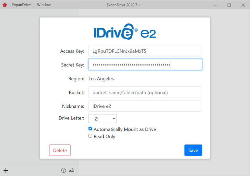 Enter access keys in ExpanDrive