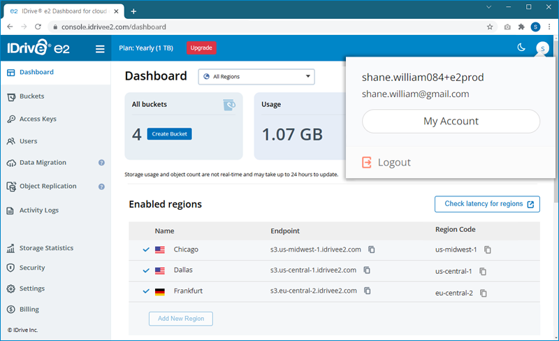 IDrive e2 Dashboard