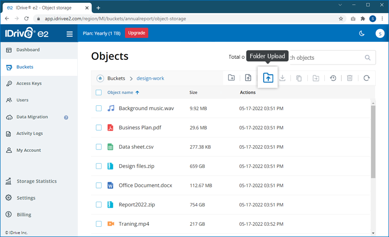 FAQ dashboard - Folder upload screen