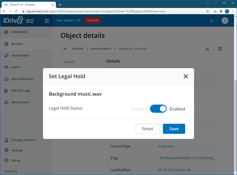 FAQ dashboard - Legal hold screen