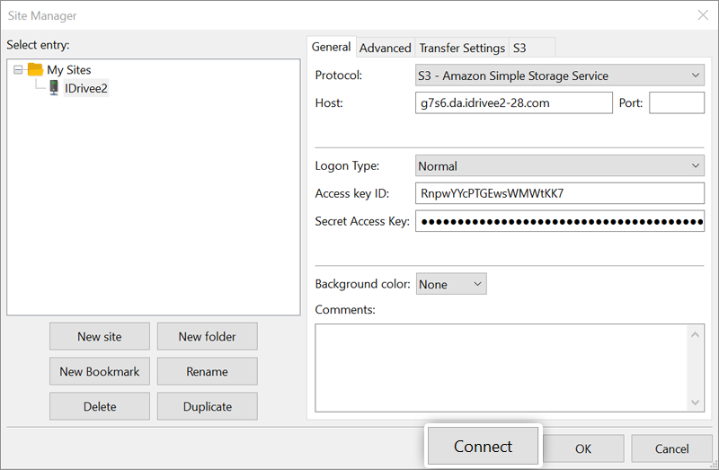 IDrive e2 with filezilla pro