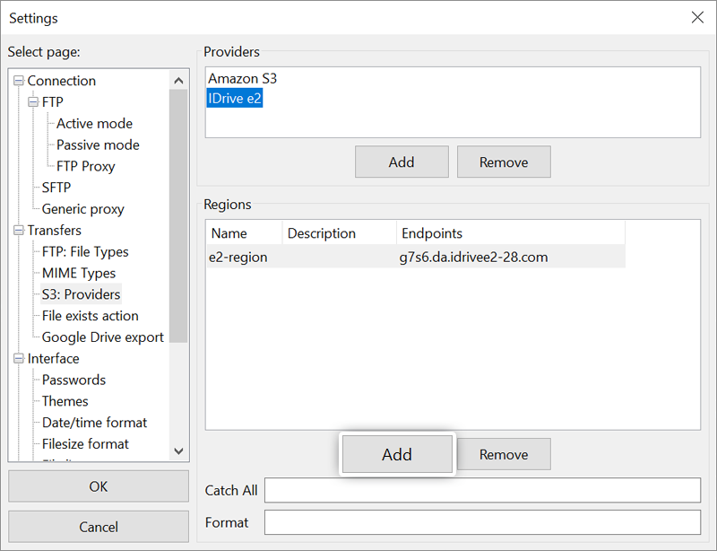 IDrive e2 with filezilla pro