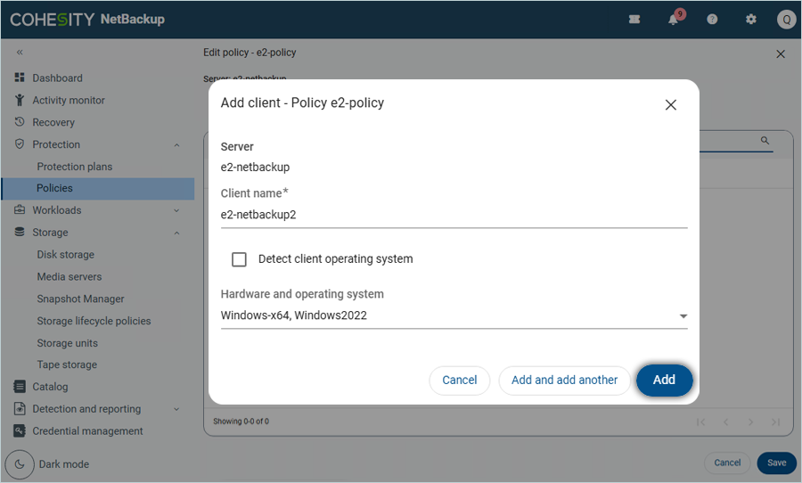 Enter client name and hardware/OS details, then click Add