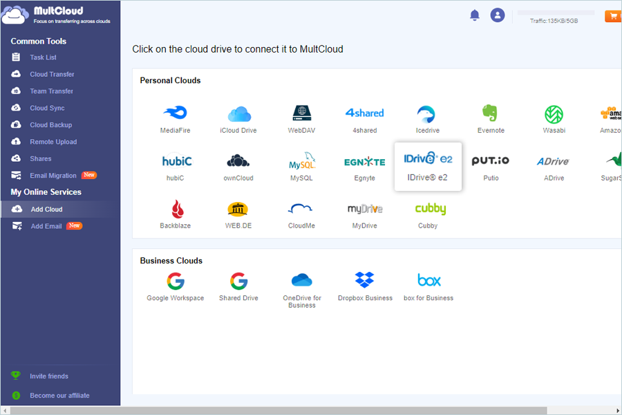 IDrive e2 with multcloud