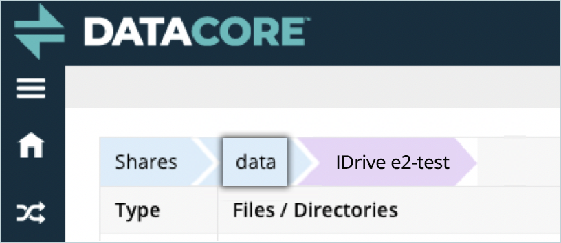 Navigate back to the /data share to apply a policy to the e2-test folder