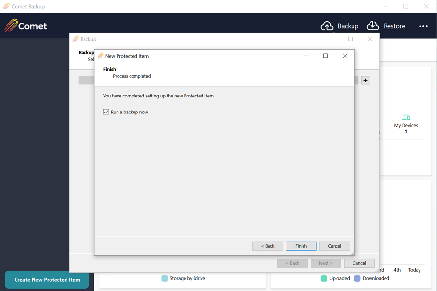 Select option to run backup immediately and click Finish