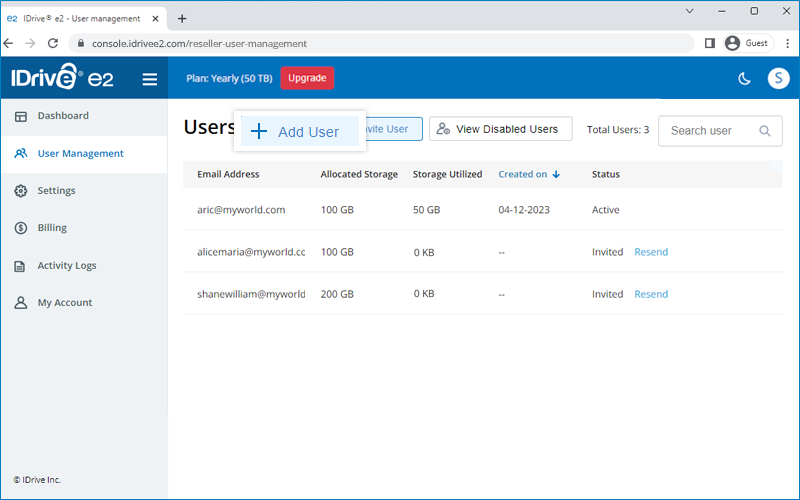 Faq Reseller - Add User screen before creating a reseller customer account
