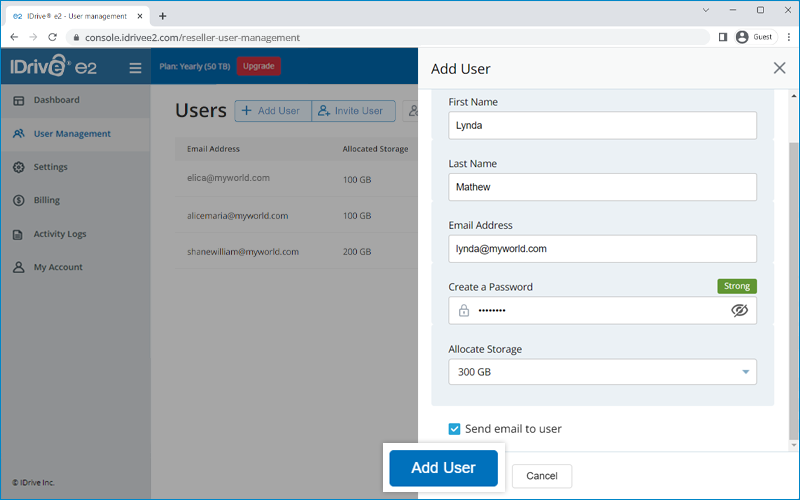Faq Reseller - added user form with account details ready to submit