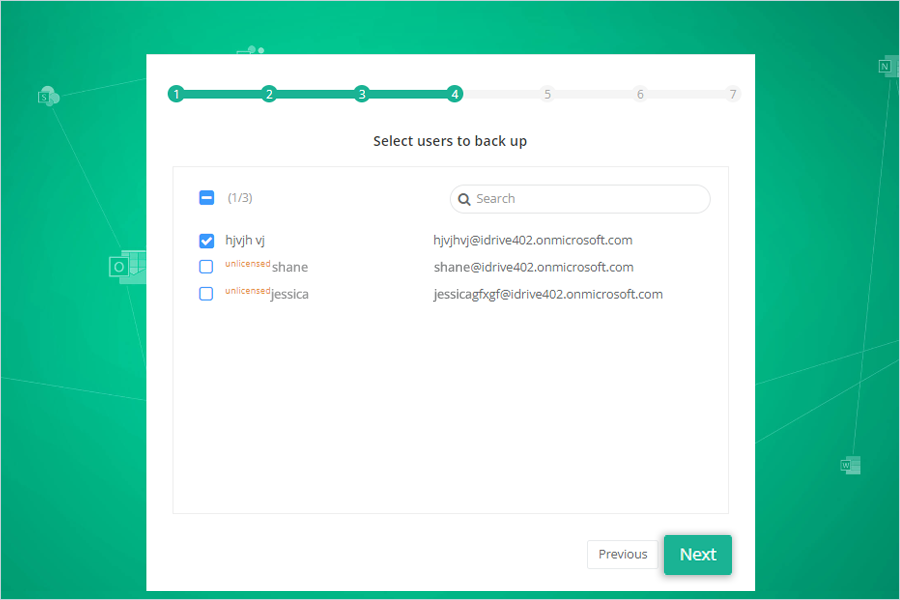 Select users to backup and click Next
