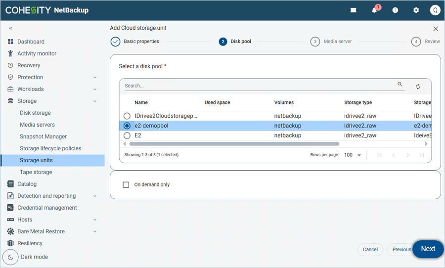Select a Disk pool from the list and click Next