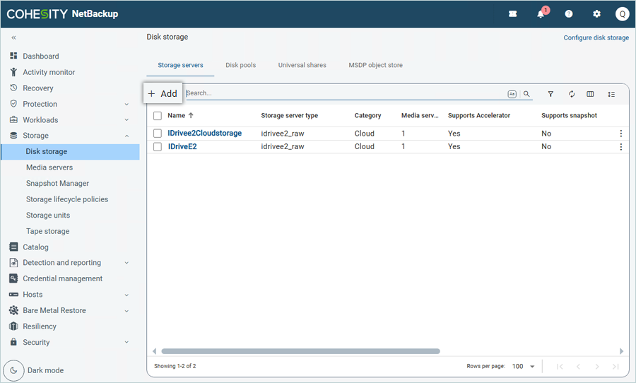 Select Disk Storage and click Add