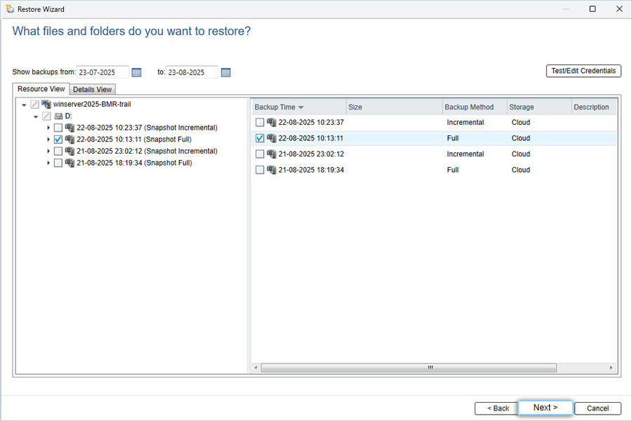 Select Folder to Restore and Click Next
