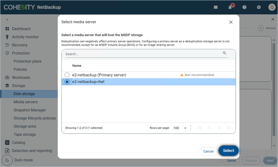 Select Media Server from the list and click Select