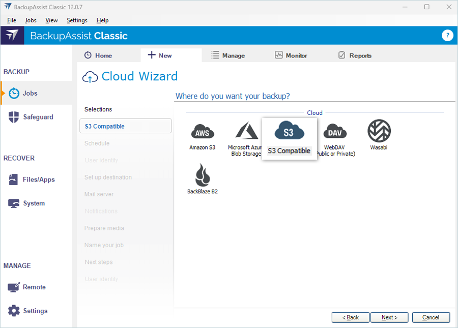 Select S3 Compatible storage option